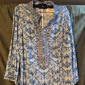 Nicoblu Elegant Blue and White Floral dress